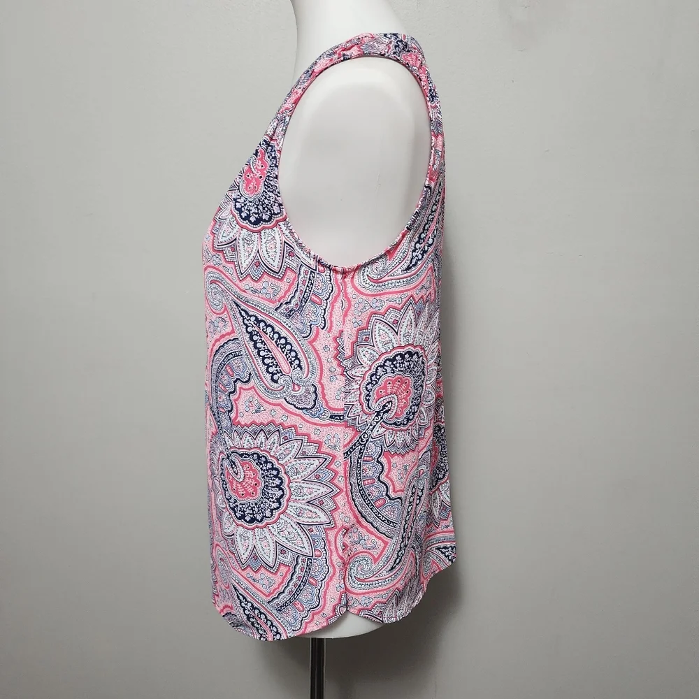 Talbots Pink & Blue Paisley Sleeveless Blouses Size MP - Picture 3 of 7